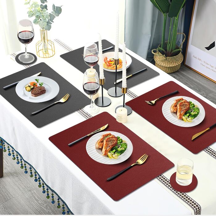 Набори підставки під тарілки 6 шт. з екошкіри, 43x30 см (червоний/сірий)