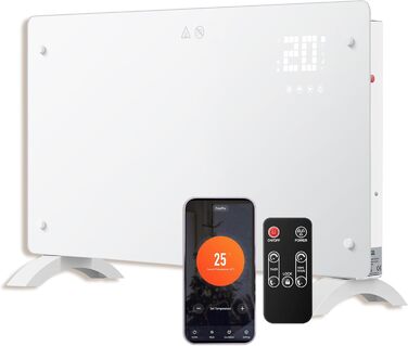 Конвектор DONYER POWER 2500W з Wi-Fi, 24H таймер, дистанційне керування, скло (1.5kW, білий)