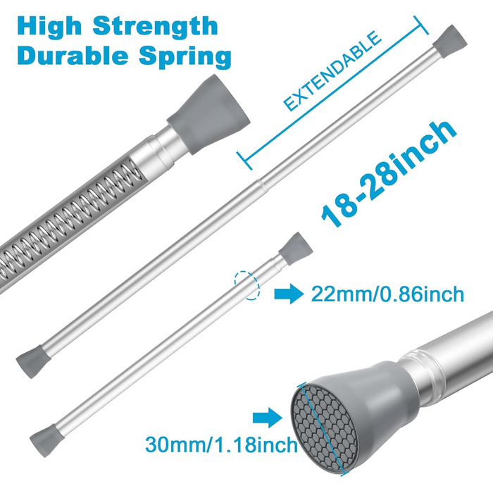 Штанга для штор без свердління AIZESI 113-197 см, телескопічна, для душу/ванної, регульована, діаметр 22 мм, срібна
