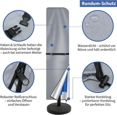 Чохол для парасольки/маркету/садового парасоля, захисний, анти-UV, діаметром до 400 см, 300x300 см (колір: коричневий/сірий, розмір: 240x57/57 см)