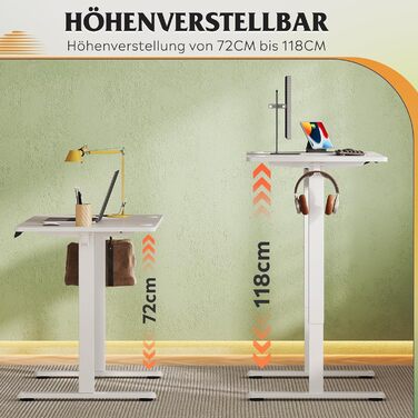 Регульований стіл Devaise 100x60 см з однією стільницею та тихим мотором, стіл для стояння та сидіння з функцією пам'яті на 3 положення, ергономічний комп'ютерний стіл для офісу, білий 100x60 см