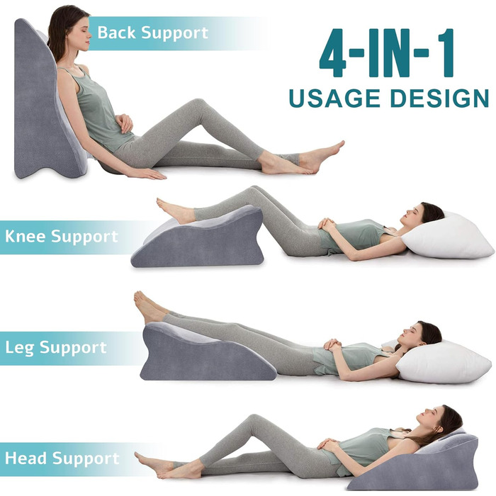 Ортопедична подушка Zepphi для ніг та спини з Memory Foam - для комфортного сну та відпочинку вдома (сіра)