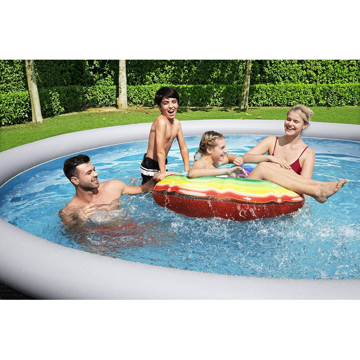 Надувний басейн Bestway Fast Set 396x84 см, круглий, сірий ратан, з фільтр-насосом