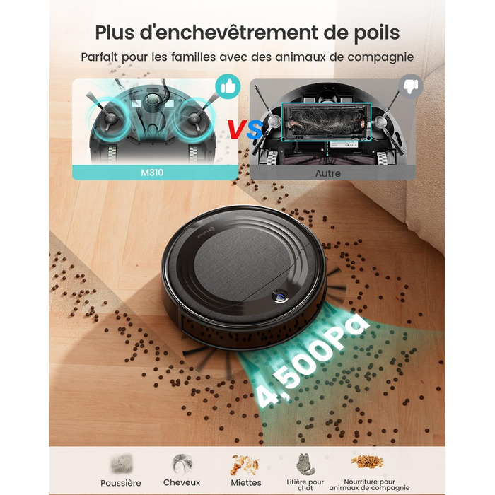 Робот-пилосос LEFANT з функцією миття підлоги, 5500Pa, LiDAR-навігація, багатошарове мапування, віртуальна зона, керування через Alexa/APP/WiFi, ідеальний для шерсті тварин, килимів та твердих підлог (M310)