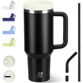 Термокружка-пляшка 1200 мл з трубочкою та антиковзним ручками, BPA Free, подвійні стінки, ізоляція для авто, офісу, відпочинку (Пастельно-рожевий, Біло-рожевий, Чорний)