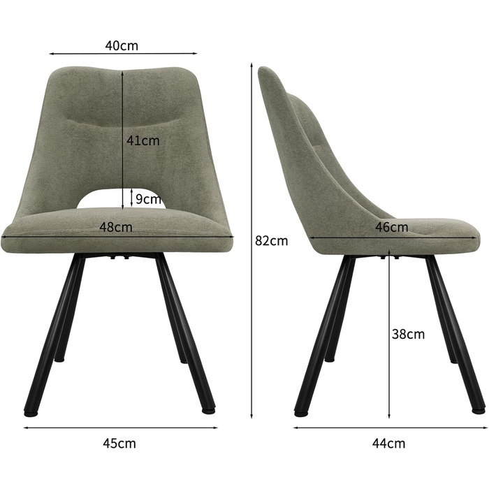Набір обідніх стільців, 180° обертання, кухонний стілець, стільці для туалетного столика з імітацією бавовни-кашеміру, сучасний м'який стілець для вітальні з металевими ніжками (2 не обертаються, сіро-зелений)