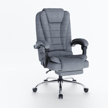 Офісний крісло Chefsessel з підлокітниками та регулюванням висоти, PU шкіра, сіре, з підставкою для ніг, ергономічне для дому та офісу