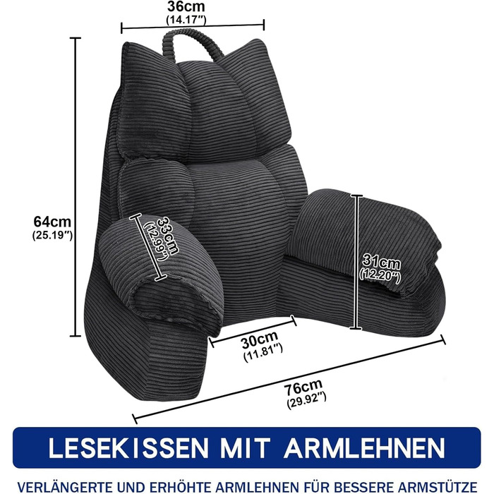 Підлогове крісло-мішок для читання та відпочинку, 67x30 см, сіро-чорний колір