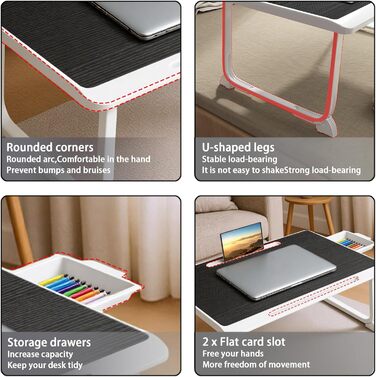 Стіл-підставка для ноутбука Bett Schreibtisch: зручний для роботи в ліжку, на дивані, в офісі (60x40, чорний)