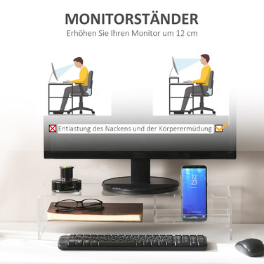 Підставка для монітора HOMCOM Screen Riser з відсіком для зберігання моніторів до 24 дюймів, ПК та ноутбука до 5 кг, акрил 50.8x19x12см