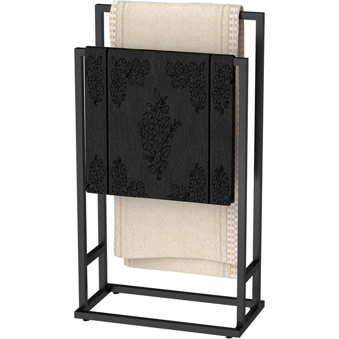 Підставка для рушників на підлозі, металева, чорна, з 2 перекладинами, для ванної кімнати, стабільна, економна