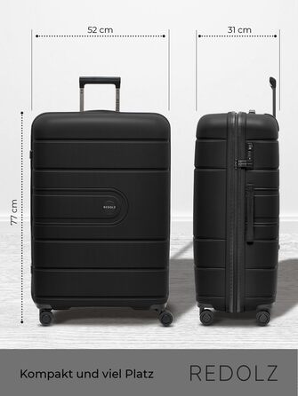 Візок REDOLZ Hard Shell XL 77 см, легкий поліпропілен, 4 подвійних колеса & TSA, чорний
