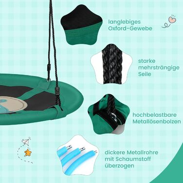 Шоукель-гніздо COSTWAY, дитяча гойдалка, гойдалка на дерево, гойдалка-лебідь, кругла гойдалка для дому та вулиці, Ø 100 см (зелена)