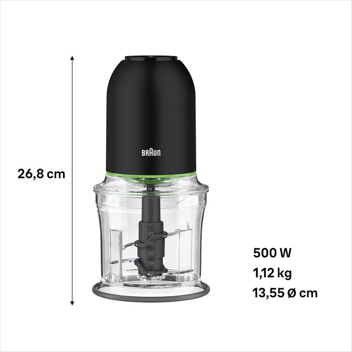 Подрібнювач Braun MultiPractic 3 CH3011BK чорний, 500 Вт, 4 леза з нержавіючої сталі, для льоду, посудомийна машина