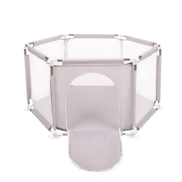 Шестигранний дитячий манеж з 100 кульками, сірий:білий/сірий/пудрово-рожевий