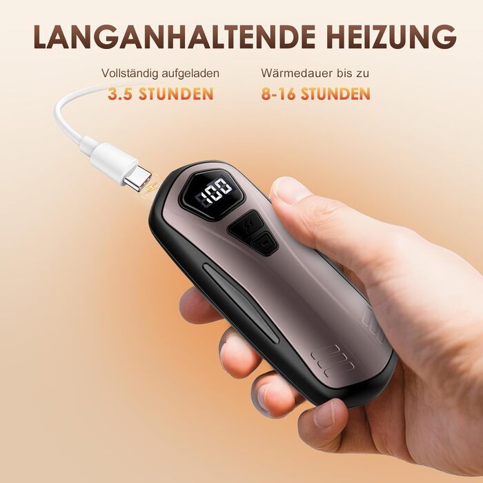 Електричні грілки для рук 2 шт. з акумулятором 6000mAh, 5 режимів нагріву, USB, для кемпінгу та активного відпочинку, подарунок для жінок та чоловіків (Золотий)