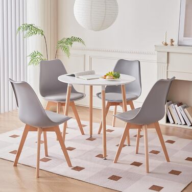 DEYARNA HOME Комплект обідньої групи: стіл та 4 стільці, обідній стіл з МДФ, стільці з велюру, сучасний кухонний стіл (Білий/Рожевий, 80*80*75 см)