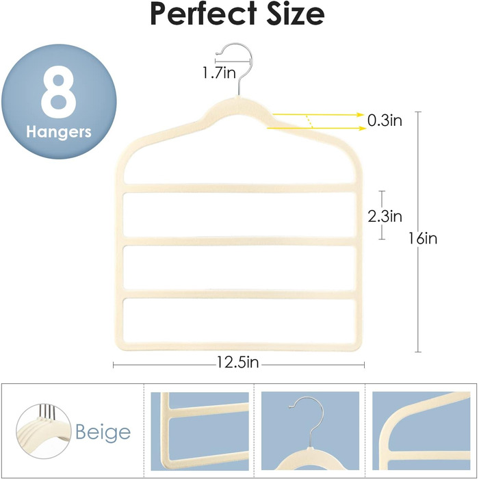 Набір вішалок для штанів DUDUCOFU (6 шт.) з велюром, ABS-пластик, бежевий колір, для штанів, джинсів, суконь