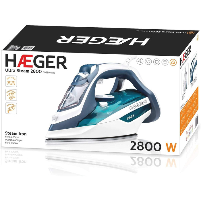 Праска HAEGER Ultra STEAM 2800W з керамічною підошвою, антикапля, антиналіт, самоочищення