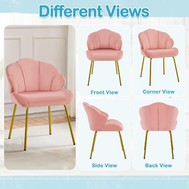 Крісло Yaheetech у формі мушлі, сучасне крісло-навушник, з металевими ніжками, поліестер, для вітальні/туалетного столика/спальні, комплект, білий (1), рожевий