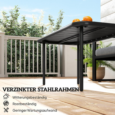 Вуличний журнальний столик, стійкий до погодних умов, прямокутний металевий патіо-стіл з ламельною стільницею для вулиці