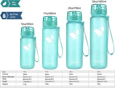 Пляшка для пиття AORIN - 350 мл / 500 мл / 750 мл / 1 лпляшка для води без бісфенолу А і трітану герметична спортивна пляшкадоросліпляшка для пиття для дітейфітнес,біг,йога, велосипед, відкритий (1000 мл, м'ятний)