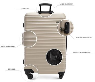 Набір валізWITTCHEN 3в1: велика, середня, маленька. Жорсткий корпус ABS, 4 колеса, кодовий замок. Підходить для Lufthansa, Eurowings, Ryanair, Condor. Бежевий колір.