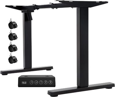 Електричний регульований стіл Flamaker з телескопічною основою (чорний) з пам'яттю