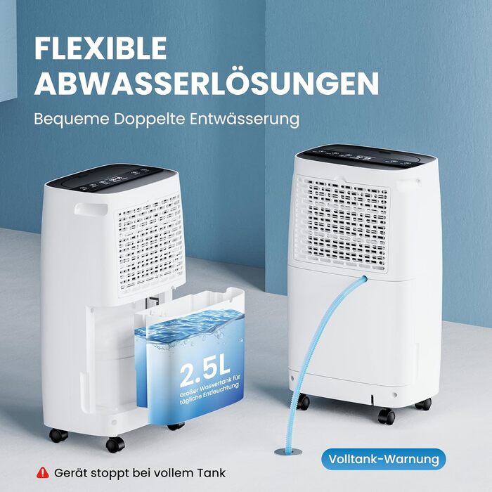 Електричний осушувач повітря 15L, 30㎡, для підвалу, з тачем, 2.5L бак, дренажний шланг, 46dB, таймер 24h, гарантія 3 роки