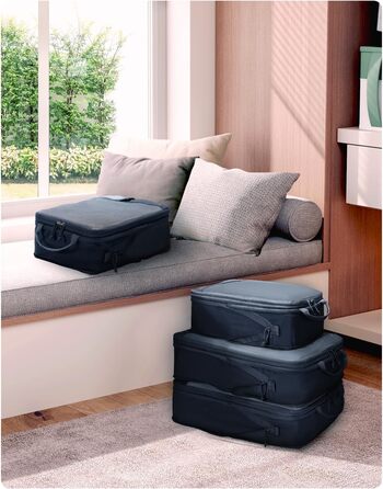 Набір компресійних органайзерів для валізи та рюкзака ECOHUB, 4 шт, з мітками та сіткою, темно-синій