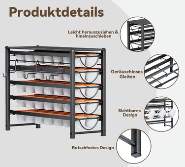 Тримач для капсул кави Dolce Gusto, органайзер для 70 капсул, 5-ярусний металевий ящик з тихими направляючими та антиковзними ніжками