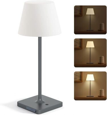 LED лампа настільна акумуляторна бездротова, диммувана, з тач-панеллю, 4000mAh, з функцією павербанку, вологостійка IP44, для дому та вулиці (сіра)