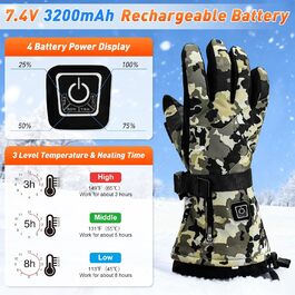 Електричні гріючі рукавички Ychee Camouflage, 7.4V, 22.2Wh, водонепроникні, двошарові, для кемпінгу (M)