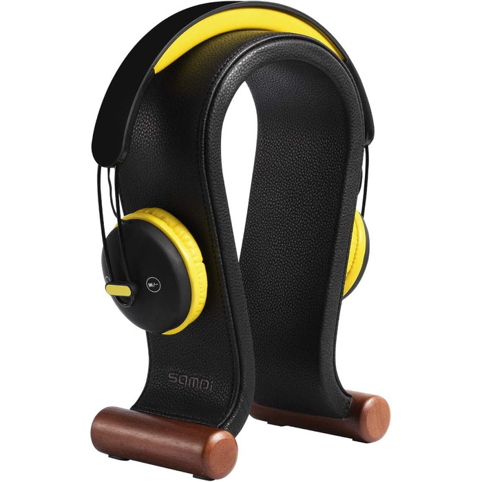 Підставка для навушників SAMDI з дерева та шкіри, універсальна, для геймінгу, дому, офісу (чорний)