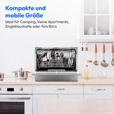 Посудомийна машина MEDION DWT60, 6 комплектів, 7 програм, ECO, AquaStop, LED дисплей, захист від дітей, срібна