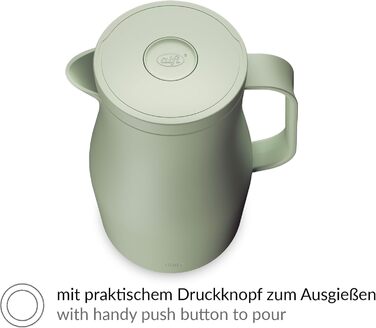 Термос Alfi ECONSCIOUS 1.0л, туманно-зелений, з ізоляцією, з вбудованим скляним вставкою, з біо-пластику, з кришкою-вертушкою, з кнопкою, для зручного наливання однією рукою, ідеальний для кави та чаю, без BPA