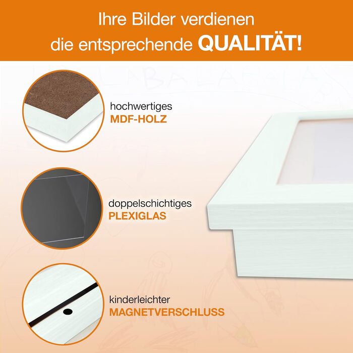 BALA® Преміум рамки для фотографій - 2 шт. A4, для дитячих малюнків та творчих робіт, з фронтальною відкриваністю та кріпленням для підвішування/ставлення, вміщують 120+ зображень (Білий)