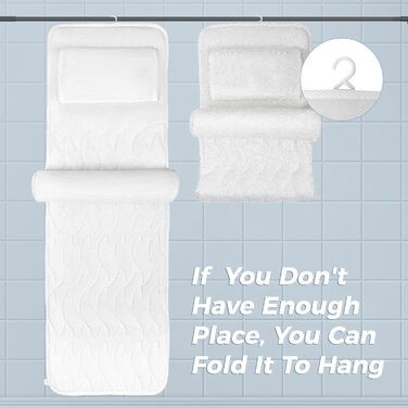 Килимок для ванни з подушкою для тіла 123x40 см, для зросту 160-180 см, швидковисихаючий, для підтримки голови, шиї та спини