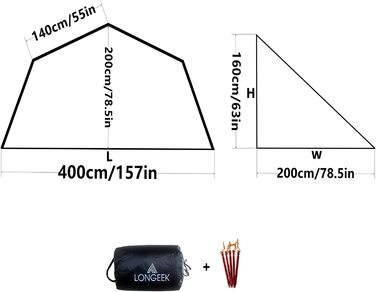 Намет вігвам Longeek для 1-4 осіб, надлегка, для кемпінгу на відкритому повітрі з духовкою, 4 сезони, для сімейного відпочинку, водонепроникна, навісний намет, альтанка (400 тент-москітна сітка-2 людини)