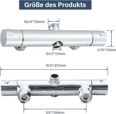 Змішувач для ванни з термостатом, настінний монтаж, для ванної кімнати (хром)