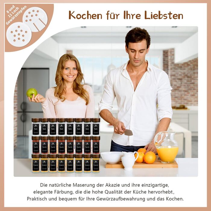 Набір скляних баночок для спецій з акціїйного дерева | 24 шт. з етикетками | Організатор для кухні | 120 мл