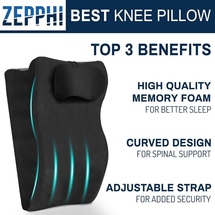 Подушка для ніг Zepphi з піною з пам'яті, трикутна подушка для підтримки ніг, ергономічна подушка для комфорту - ідеальна для дивану, ліжка, відпочинку та дому (Чорний)