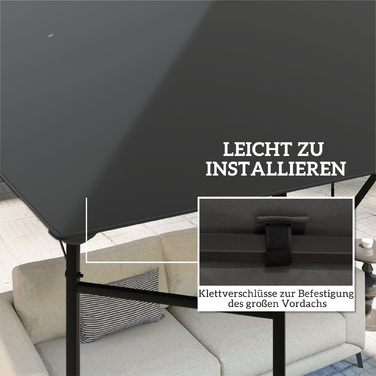 Замінний дах для павільйону 3 x 3 м, водовідштовхувальний. Дах для павільйону UPF30+ з тканини Оксфорд, 370 г/м², сірого кольору. (Змінний тент для павільйону 3x3 м, водонепроникний, з захистом від сонця UPF30+, виготовлений з міцної тканини Оксфорд, сіро