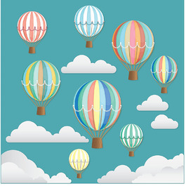 Красиві декоративні повітряні кулі в стилі ретро з хмарами - двосторонні наклейки на вікна зі статичною адгезією-Дитяча кімната - дитяча спальня - дитяча спальня (1 упаковка)