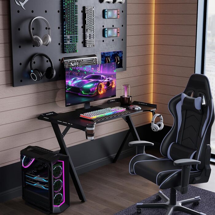 Ігровий стіл HENGMEI з підсвіткою 160x60x75 см, регульована висота, великий стіл для комп'ютера, чорний, Y-подібний каркас