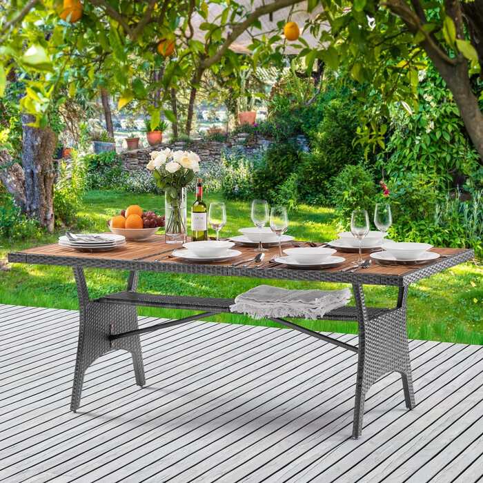 Стіл садовий з поліротанга Takeo Grey 190x90x74см Акація