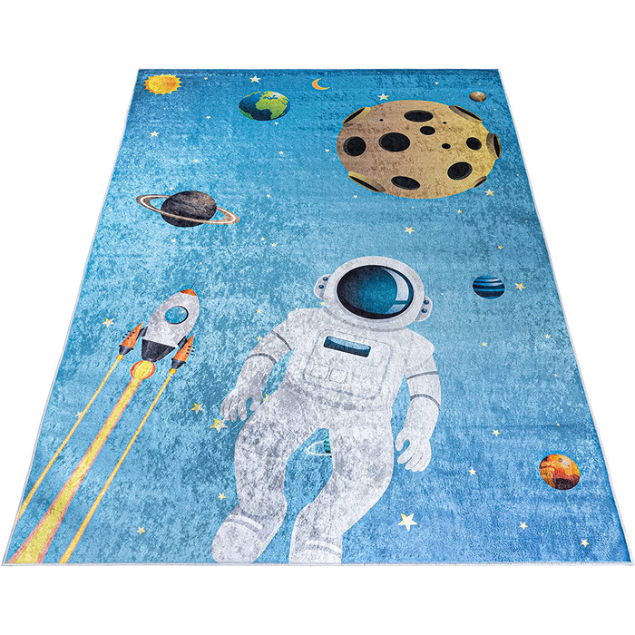 Килим для дитячої кімнати Mazovia астронавт космос 140х200 см синій