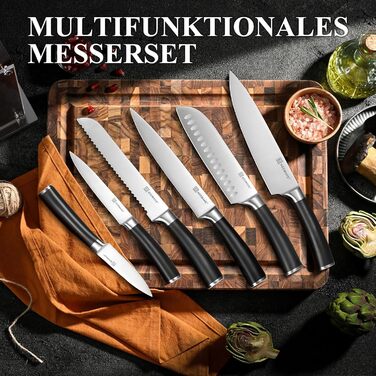 Набір кухонних ножів Keemake 7 предметів з дерев'яним блоком, професійний набір кухонних ножів з нержавіючої сталі, міцні та гострі
