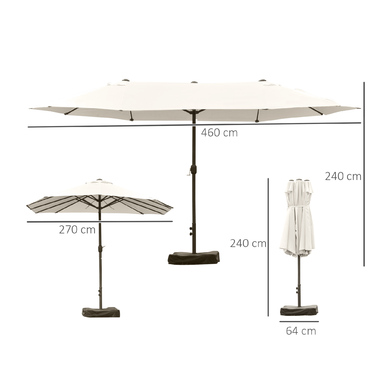 Парасолька для патіо Outsunny Double Parasol Garden з ручною рукояткою та підставкою для парасольки, овальна 460 x 270 x 240 см у кремово-білому кольорі
