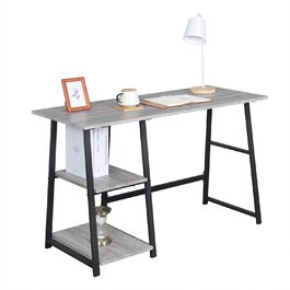 Комп'ютерний стіл Офісний стіл Робочий стіл ПК Стіл для ноутбука, з 2 полицями, виготовлений з МДФ і сталі, 120x50x73см (ШxГxВ) (Сірий), 25hei